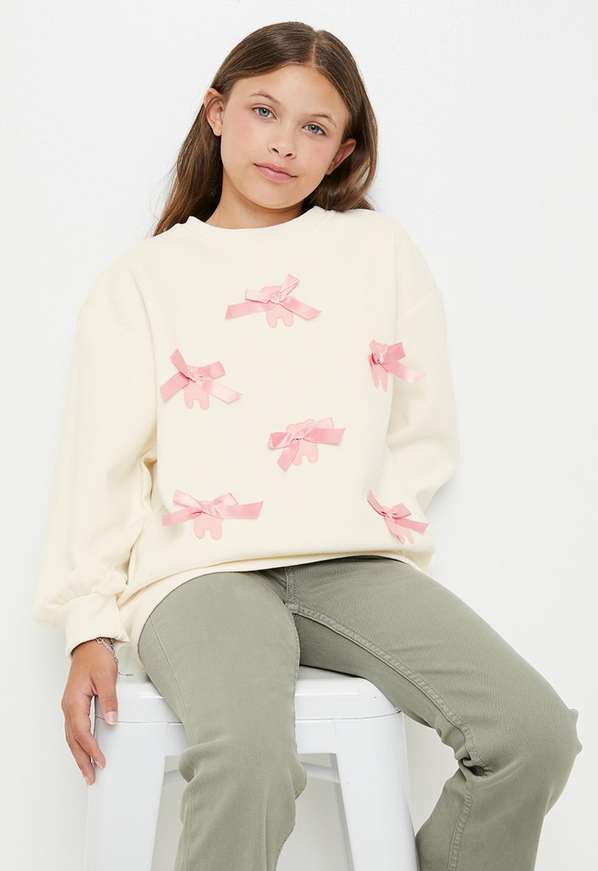 Pop Candy - Bow décor sweat top - cream/pink