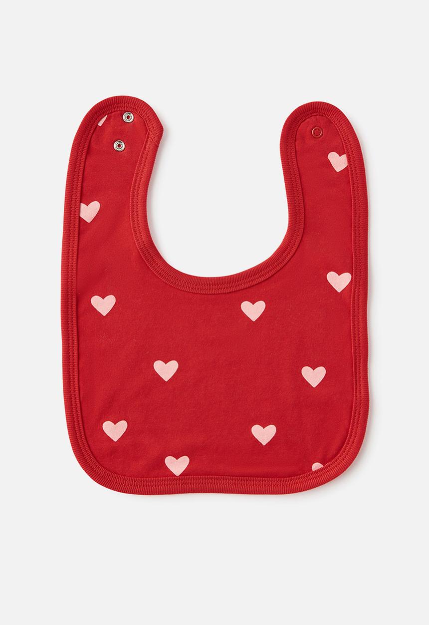 Cotton On - The Baby Bib - Varsity Red/Love Hearts