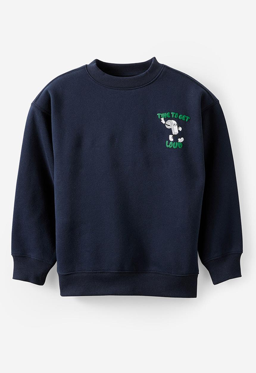 Cotton On - Sammy Oversize Crew - Squid Ink/Blue Hue/Soccer Fun Day