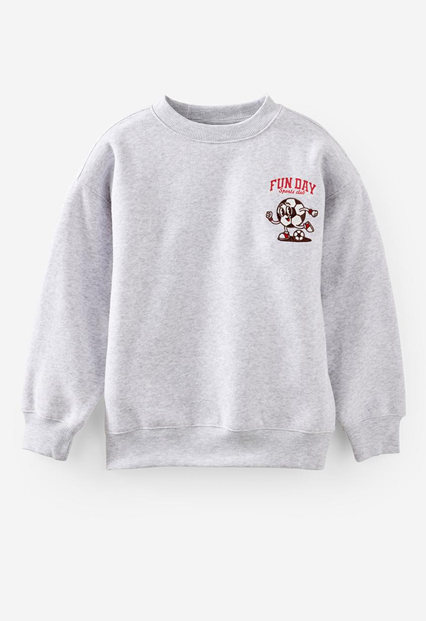 Cotton On - Sammy Oversize Crew - Grey Marle/Storm Green/Good Days