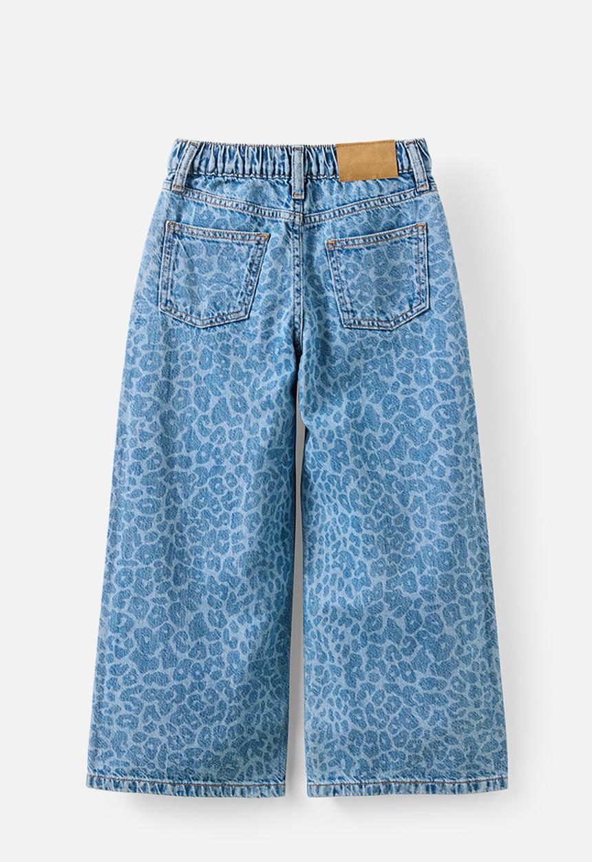 Cotton On - Super Wide Leg Denim Jean - Blue Haven Mid Blue/Leopard