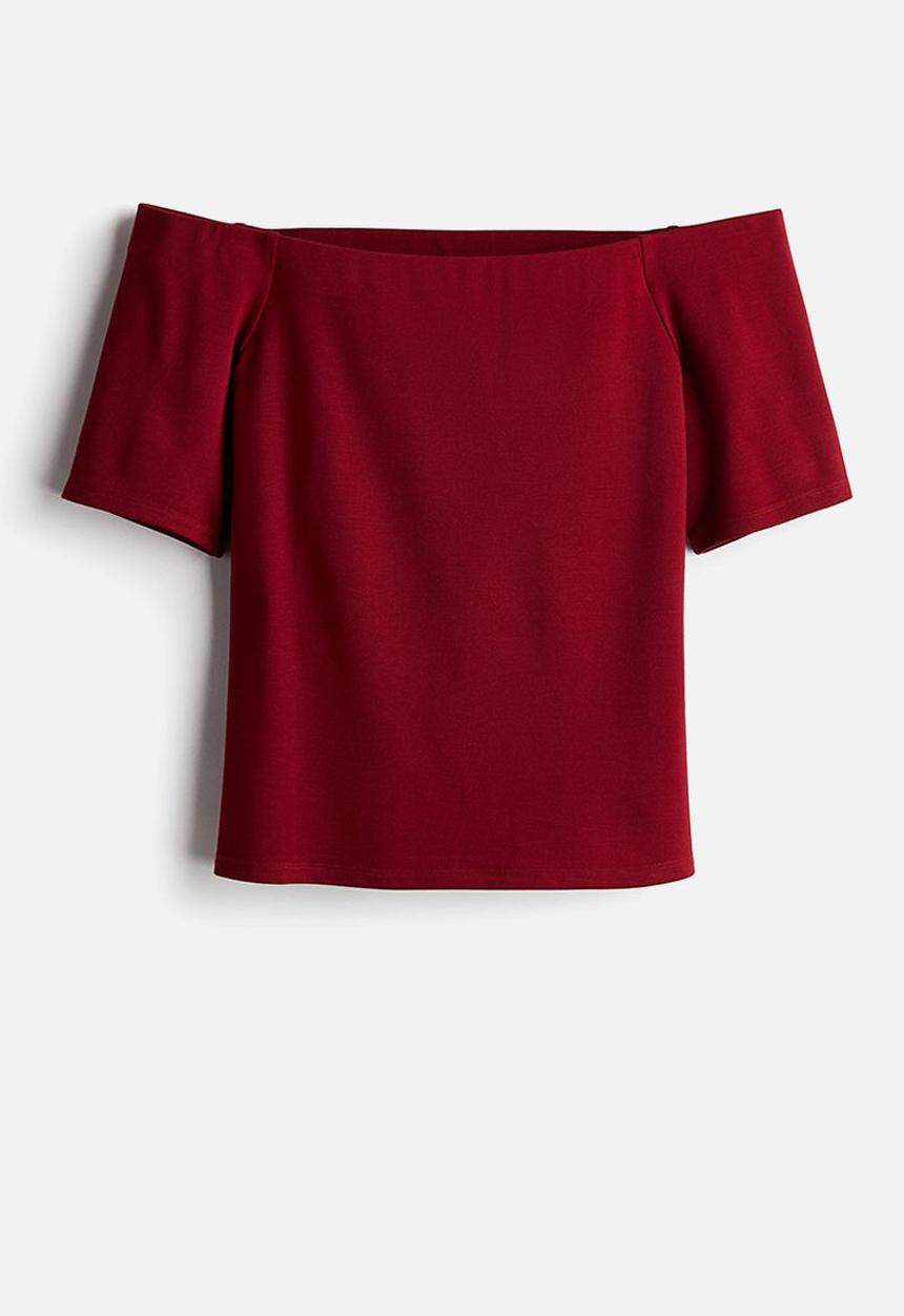 H&M - Off-the-shoulder jersey top - dark red 
