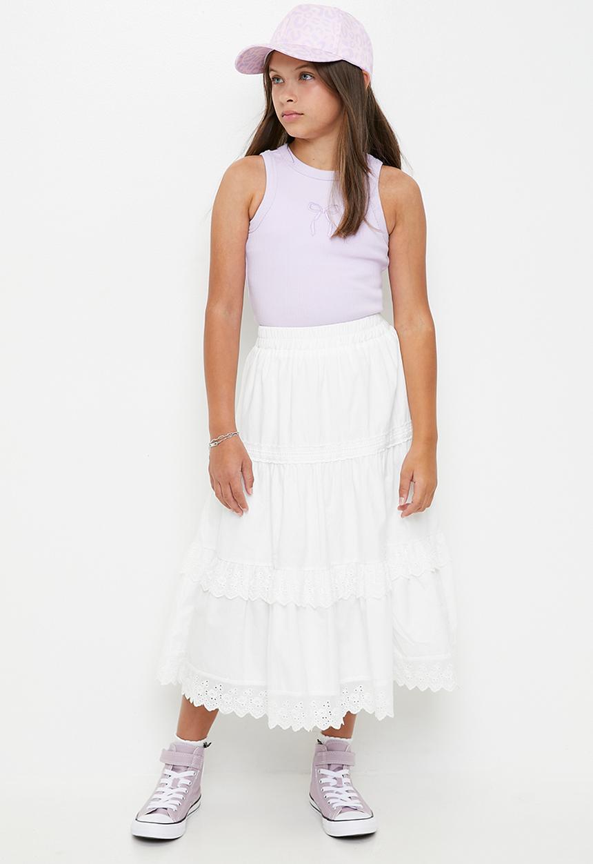 Pop Candy - Broderie tiered maxi skirt - white