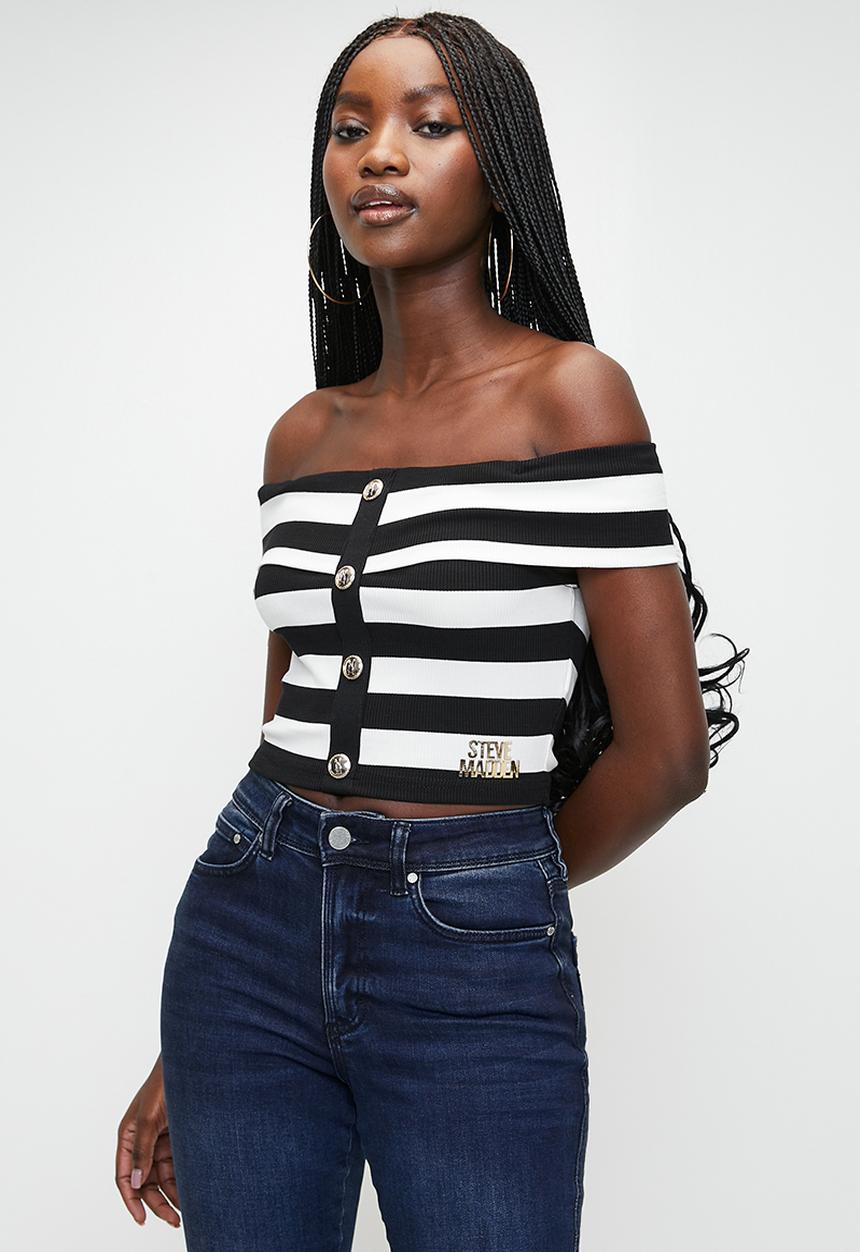 Steve Madden - Ladies Salem Stripe Cropped Top - black 