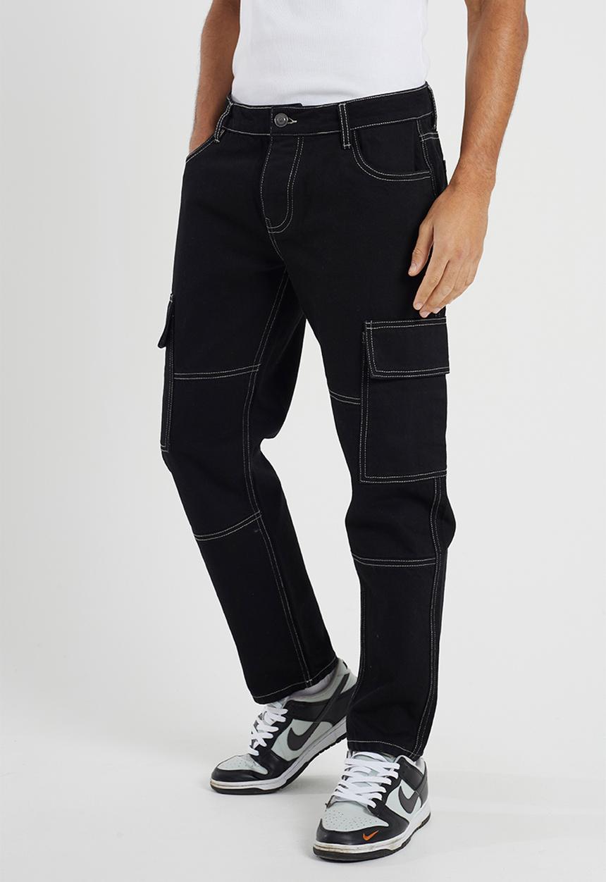 Brave Soul - Loose Fit Cargo Denim Jean - Black Regular Length