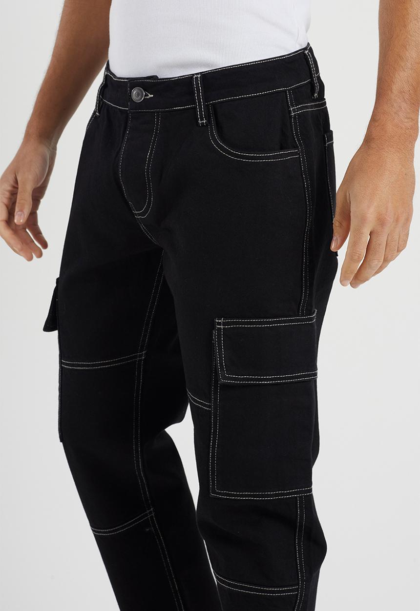Brave Soul - Loose Fit Cargo Denim Jean - Black Regular Length
