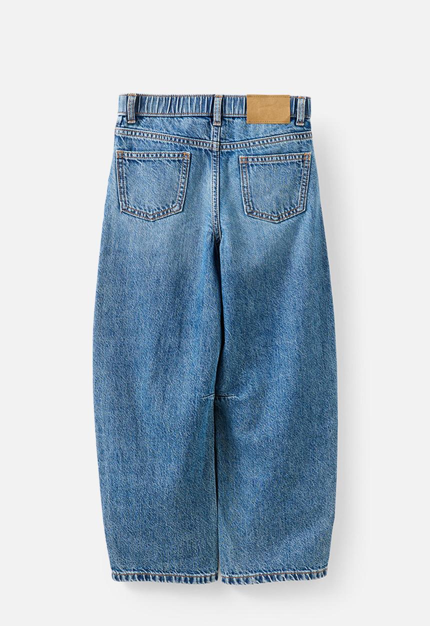 Cotton On - Unisex Barrel Leg Denim Jean - Blue Haven Mid Blue/Embroidered Stars