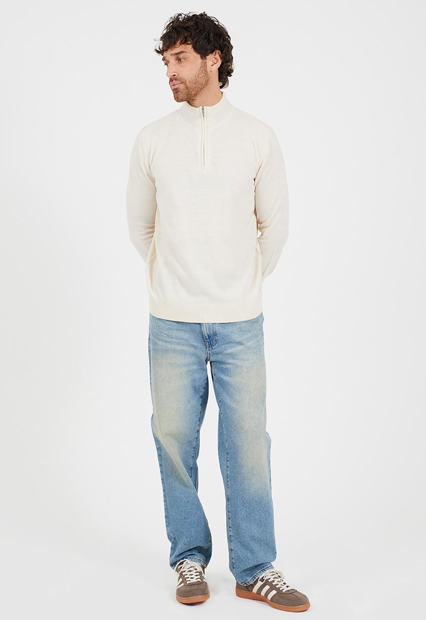 Brave Soul - Ribbed 1/4 Concealed Zip Top - Light Stone