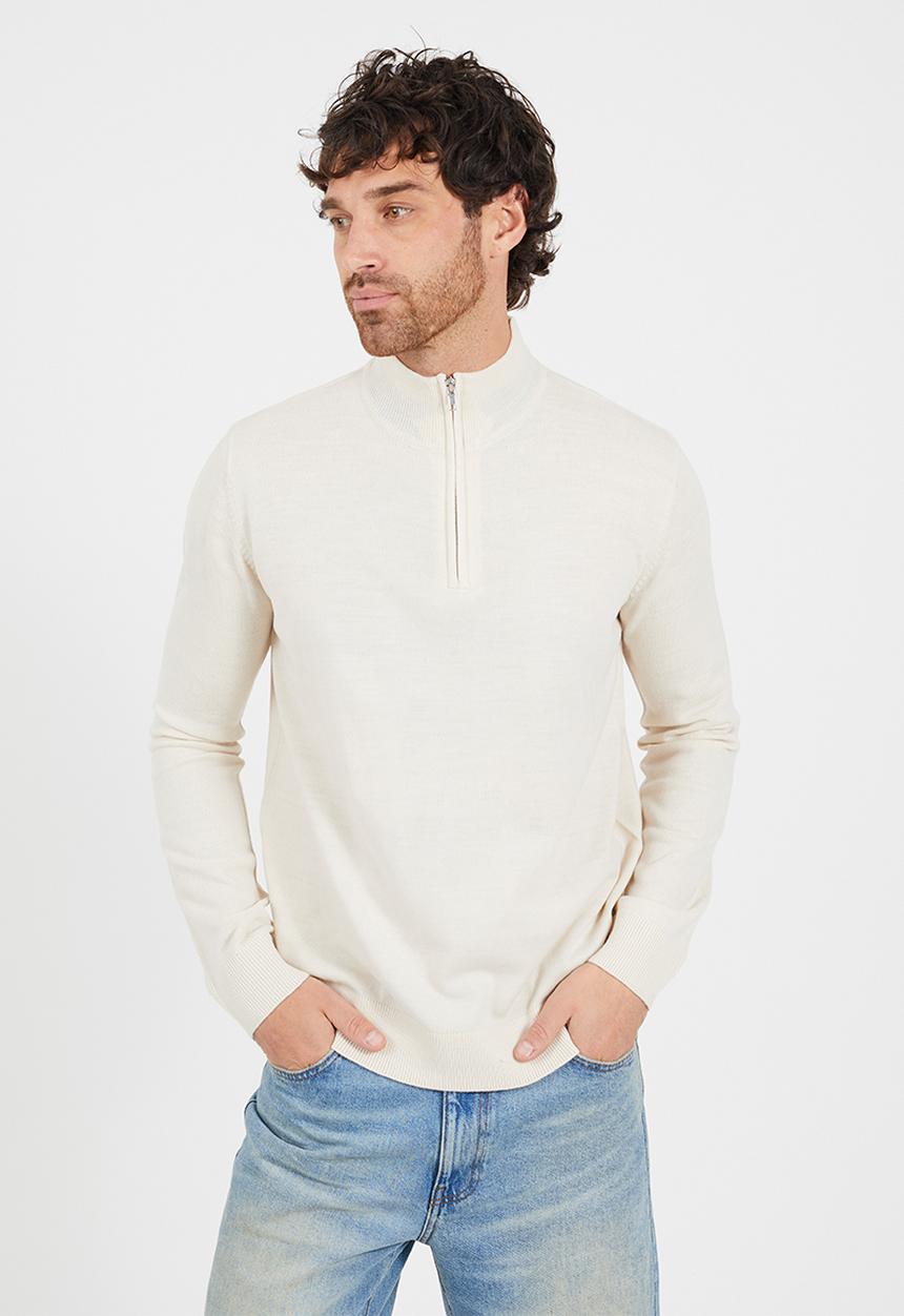 Brave Soul - Ribbed 1/4 Concealed Zip Top - Light Stone