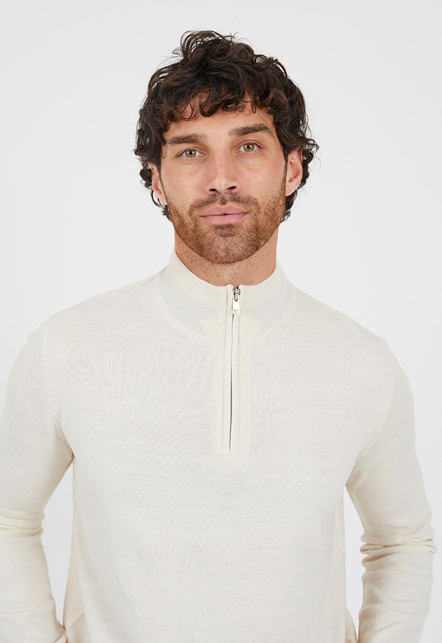 Brave Soul - Ribbed 1/4 Concealed Zip Top - Light Stone