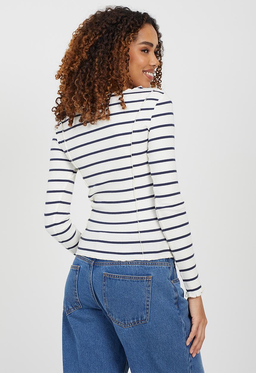 Brave Soul - Ladies Long Sleeve Stripe T-Shirt - Black/White