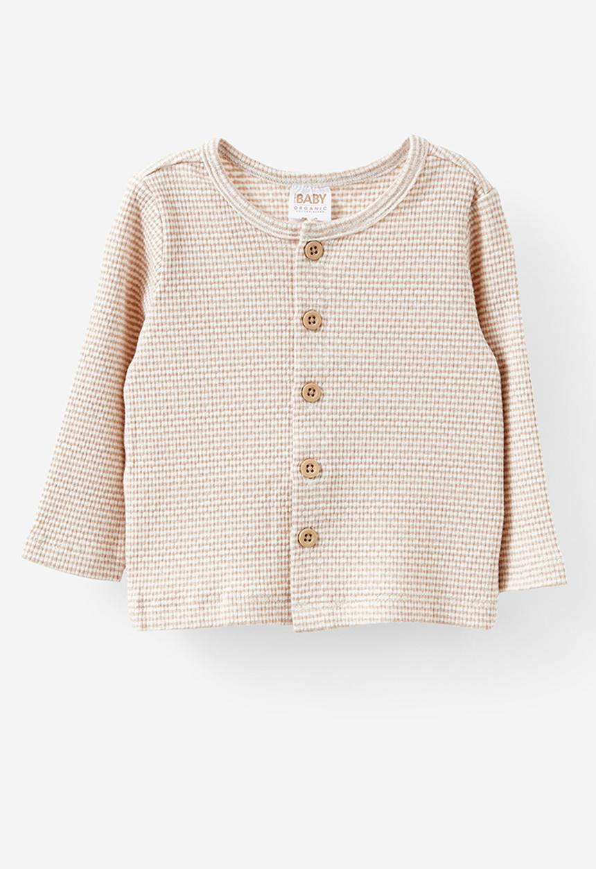 Cotton On - Organic Pointelle Cardigan -  Latte Cream/Finley Stripe