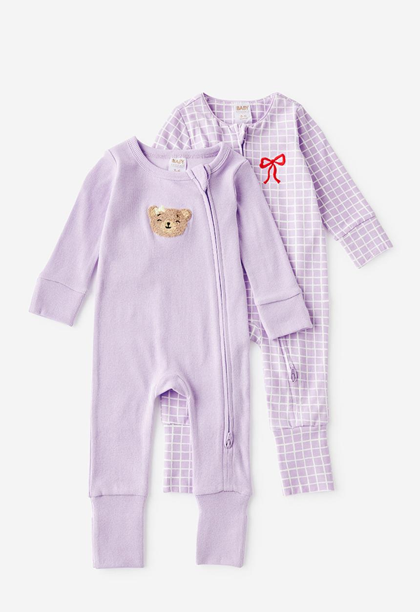 Cotton On - 2 Pk Long Sleeve Zip Romper -vintage lilac  