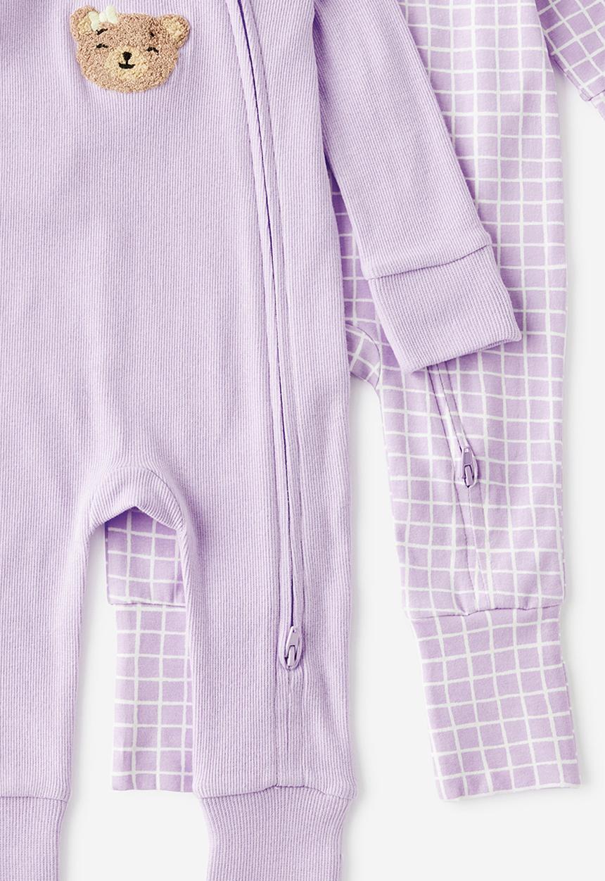 Cotton On - 2 Pk Long Sleeve Zip Romper -vintage lilac  