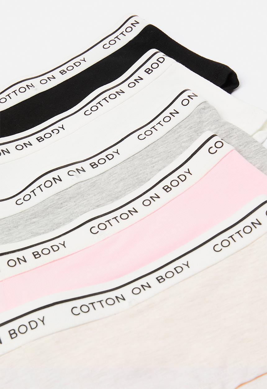 Cotton On - Branded Cotton Cheeky Boyshort 5Pk - Black/Greymrle/White/Blushbride/Bscotchmrle
