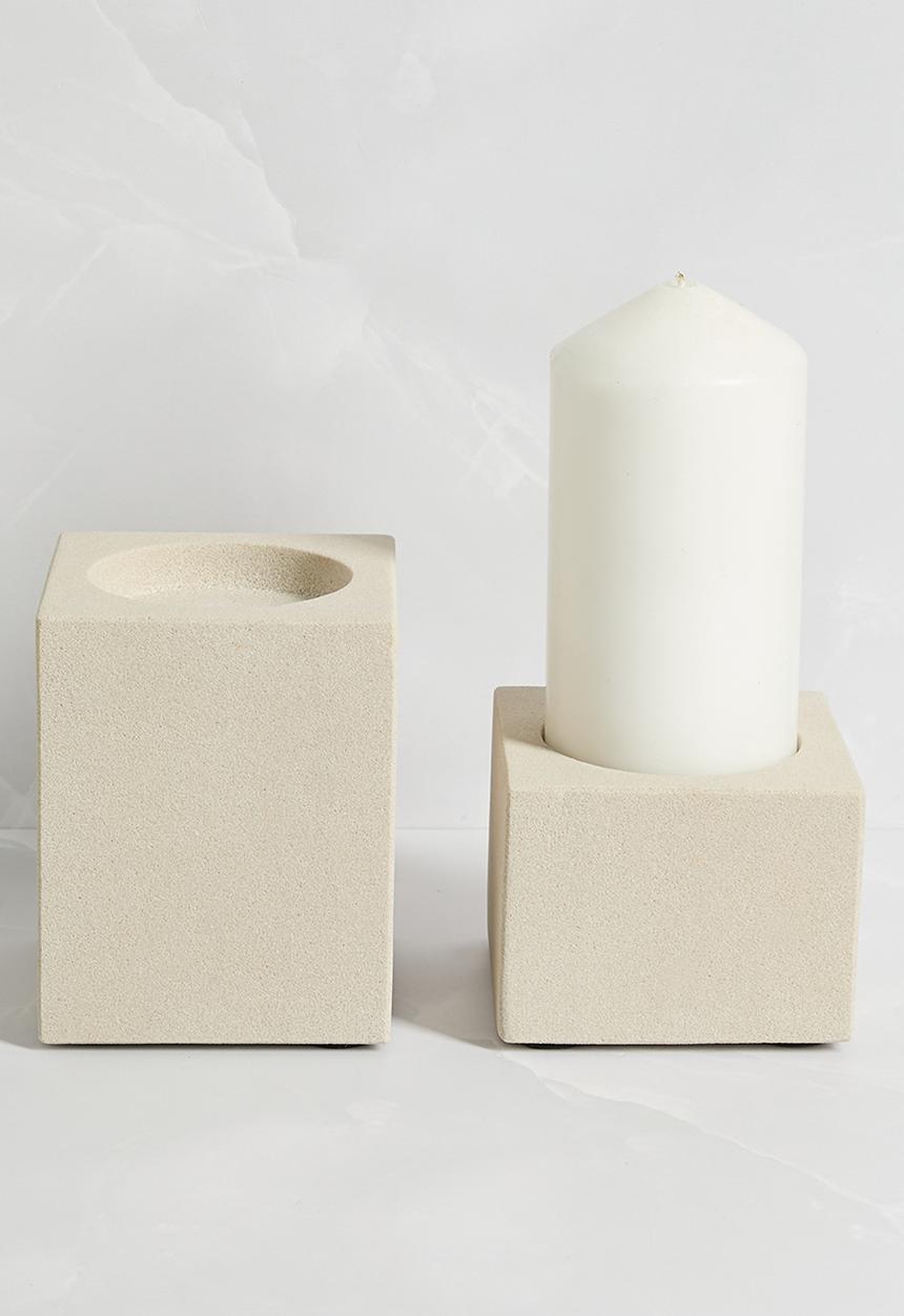 Sixth Floor - Sandstone Candle Holder Set of 2 - Natural