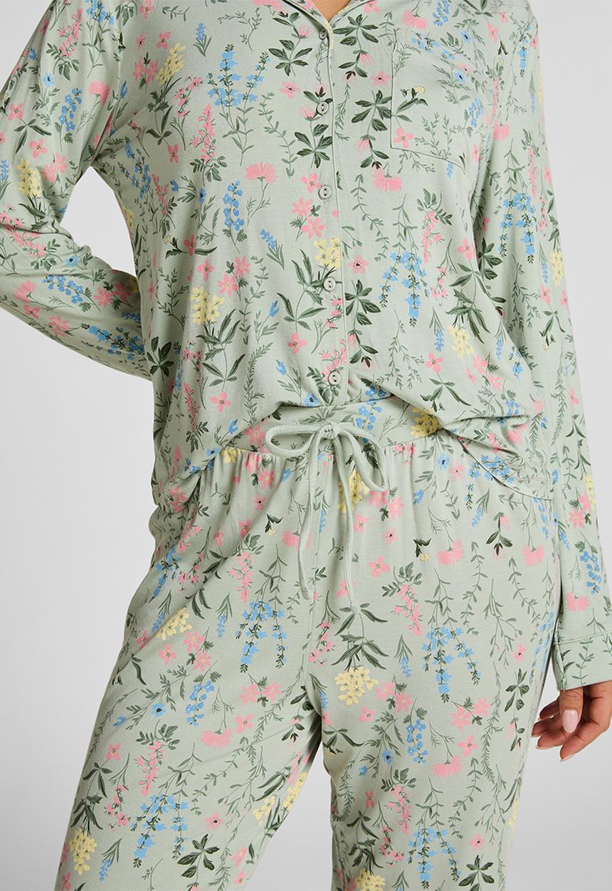 Hunkemoller - Pj jacket jersey dried flower - green