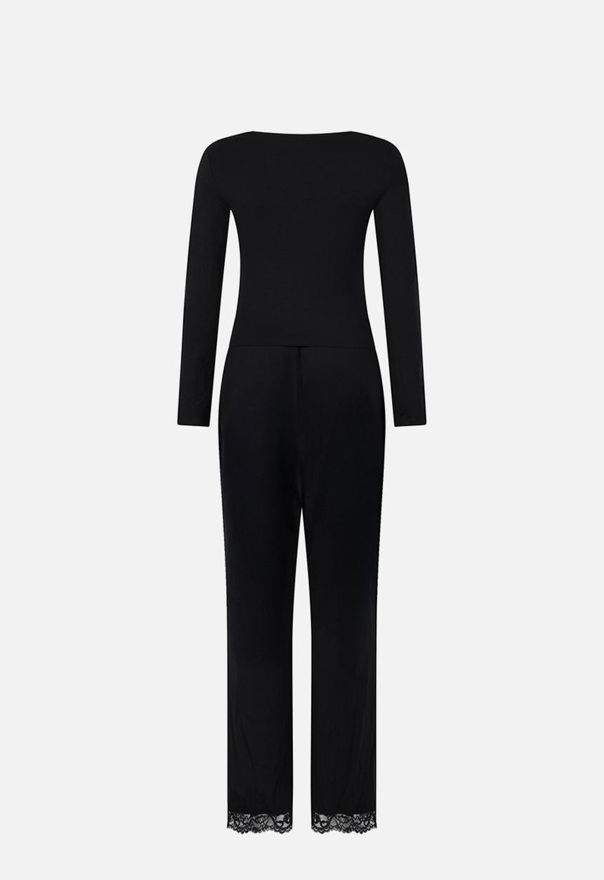 Hunkemoller - Pj ls jersey lace nana - black