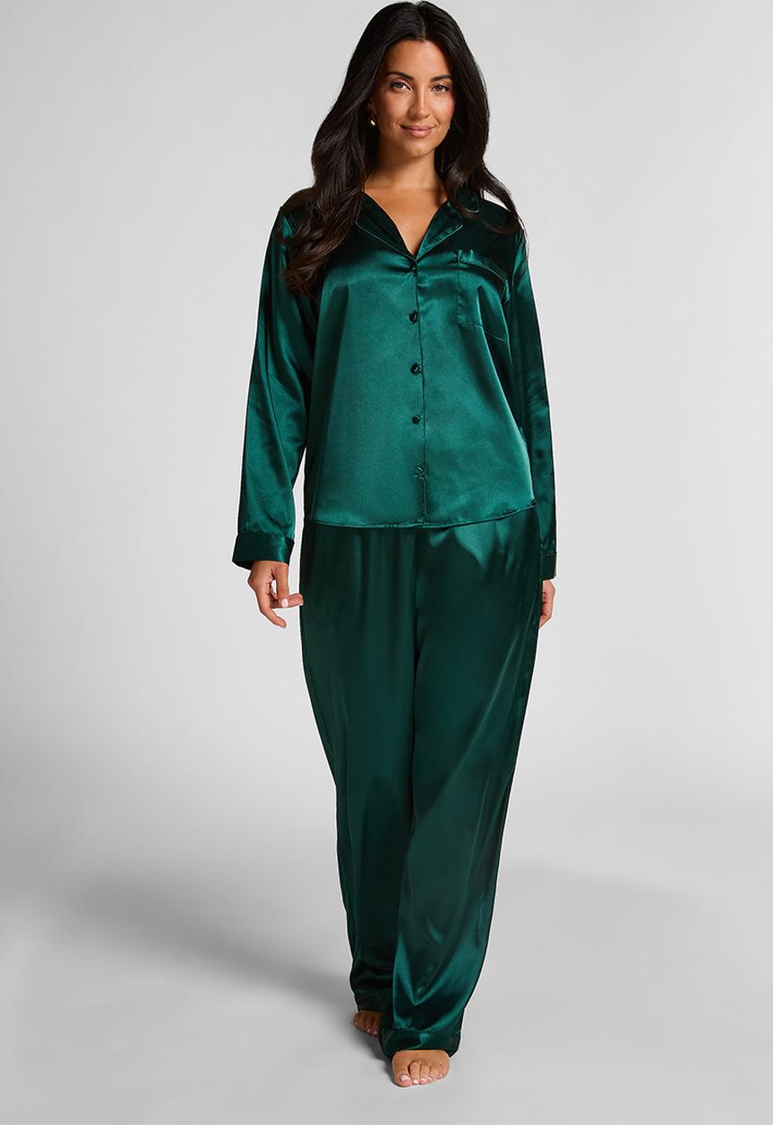 Hunkemoller - Pj ls satin minimal - green