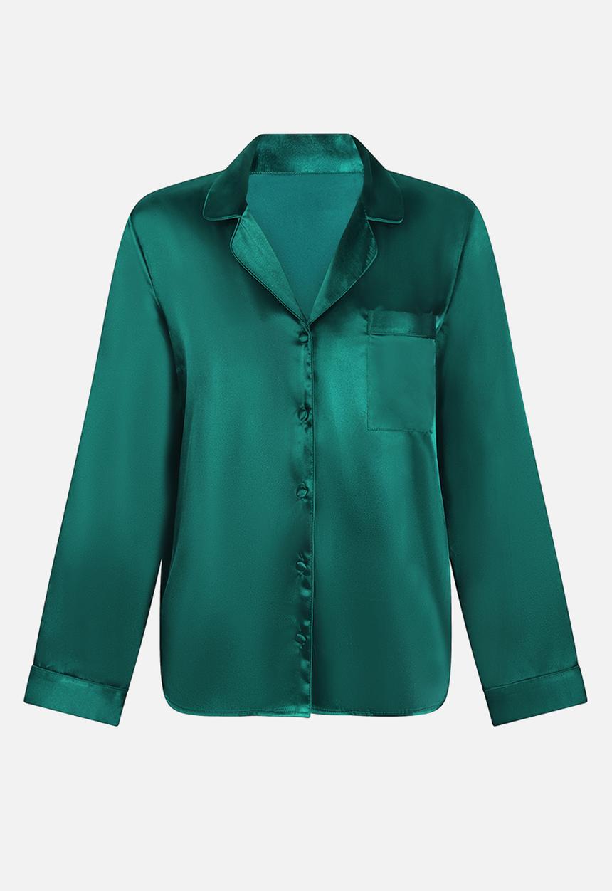Hunkemoller - Pj ls satin minimal - green
