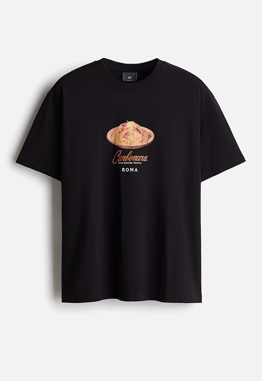 H&M - Loose fit printed t-shirt - black carbonara