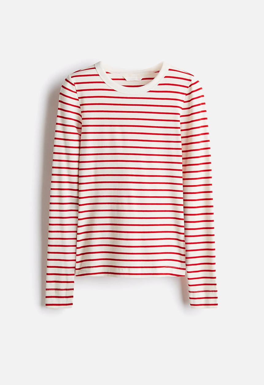 H&M - Ribbed jersey top - white & red striped