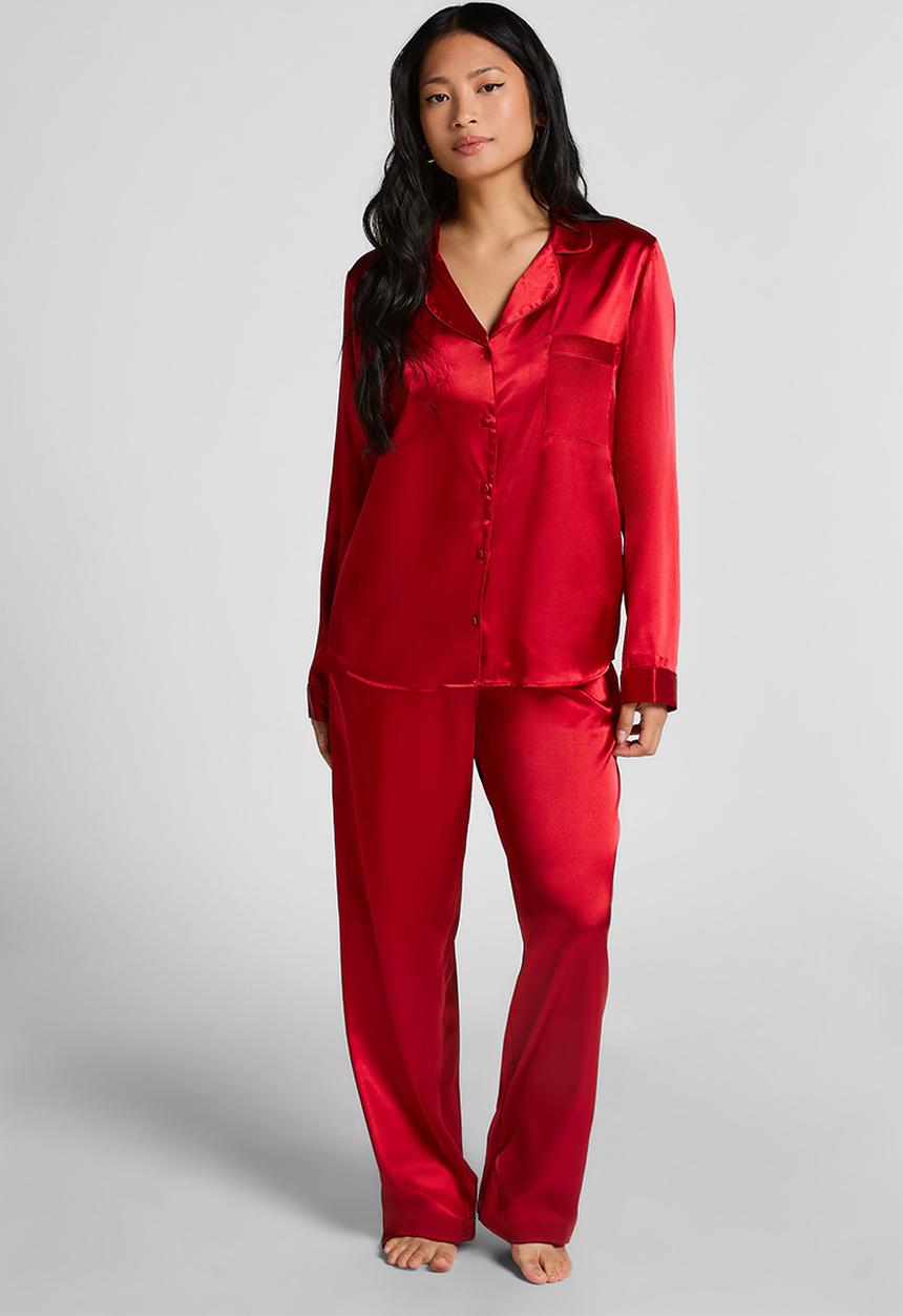 Hunkemoller - Pj ls satin minimal - chilli pepper
