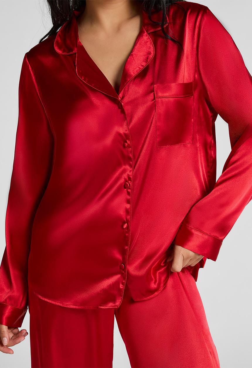 Hunkemoller - Pj ls satin minimal - chilli pepper
