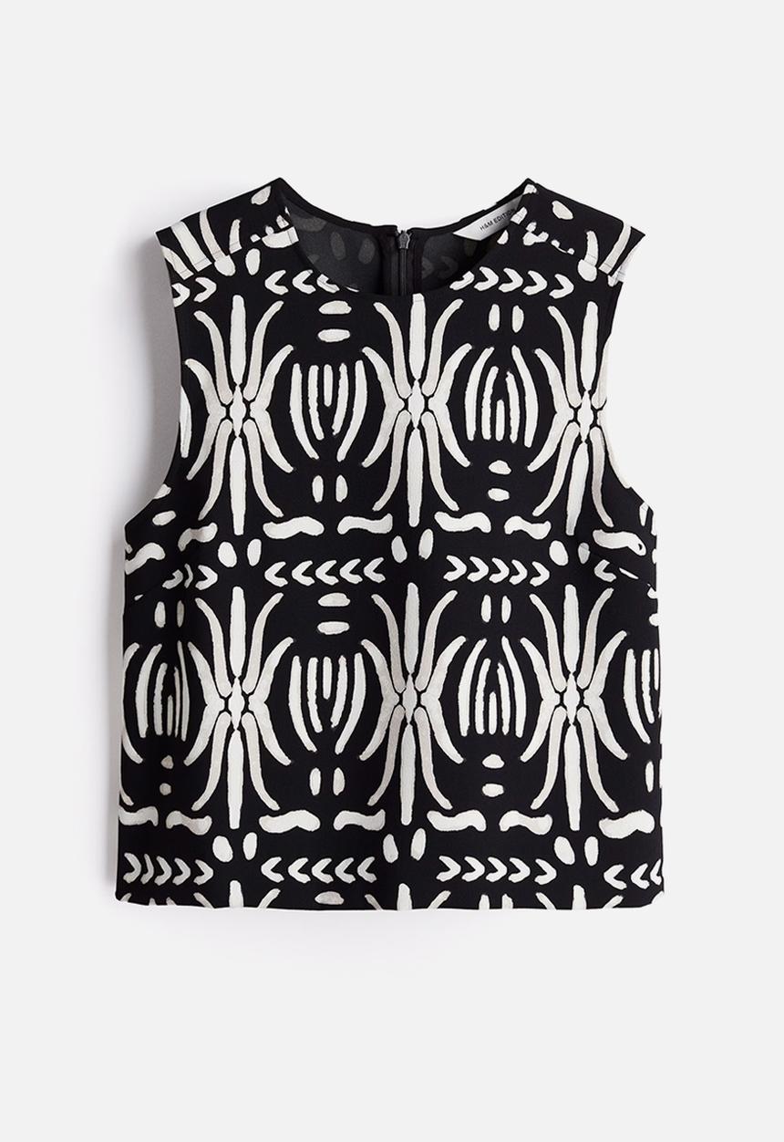 H&M - Sleeveless top - black & white patterned 