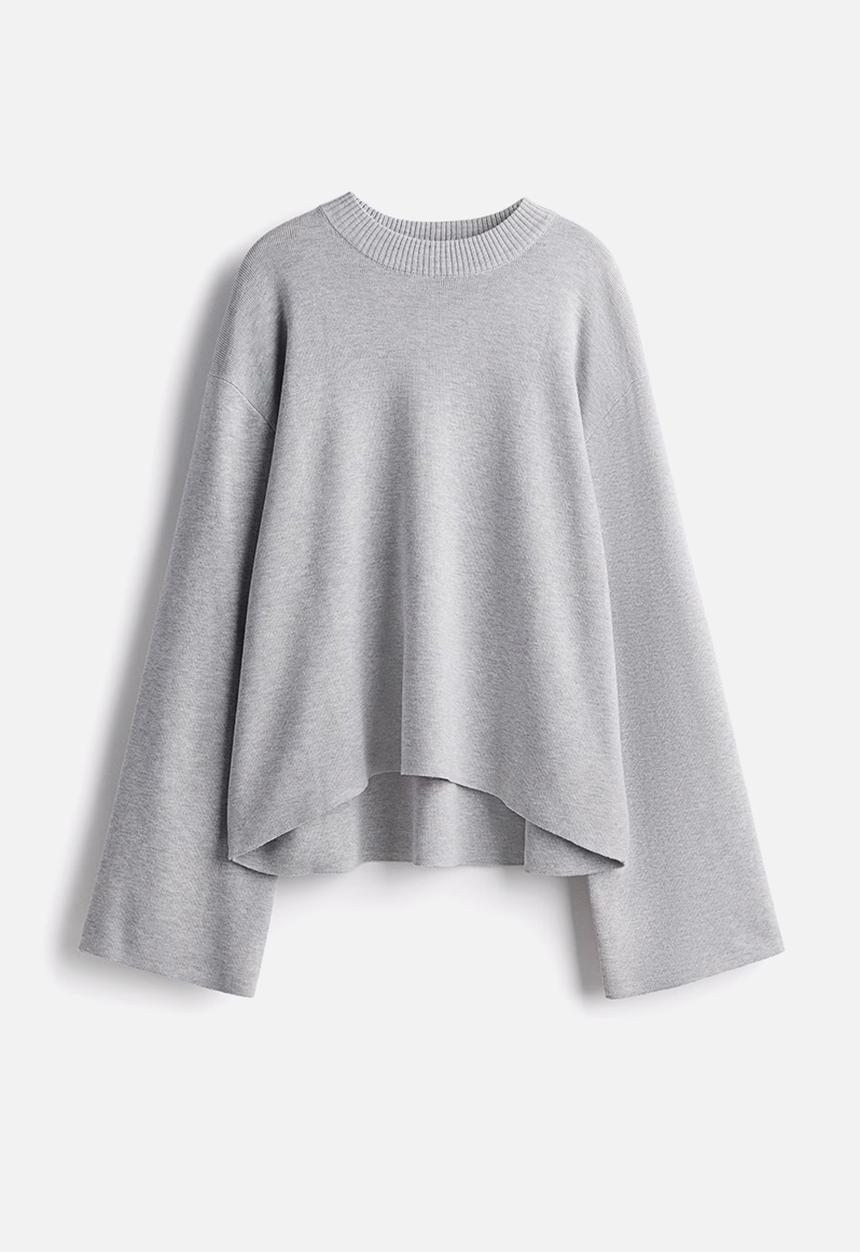 H&M - Oversized curved-hem jumper - light grey marl