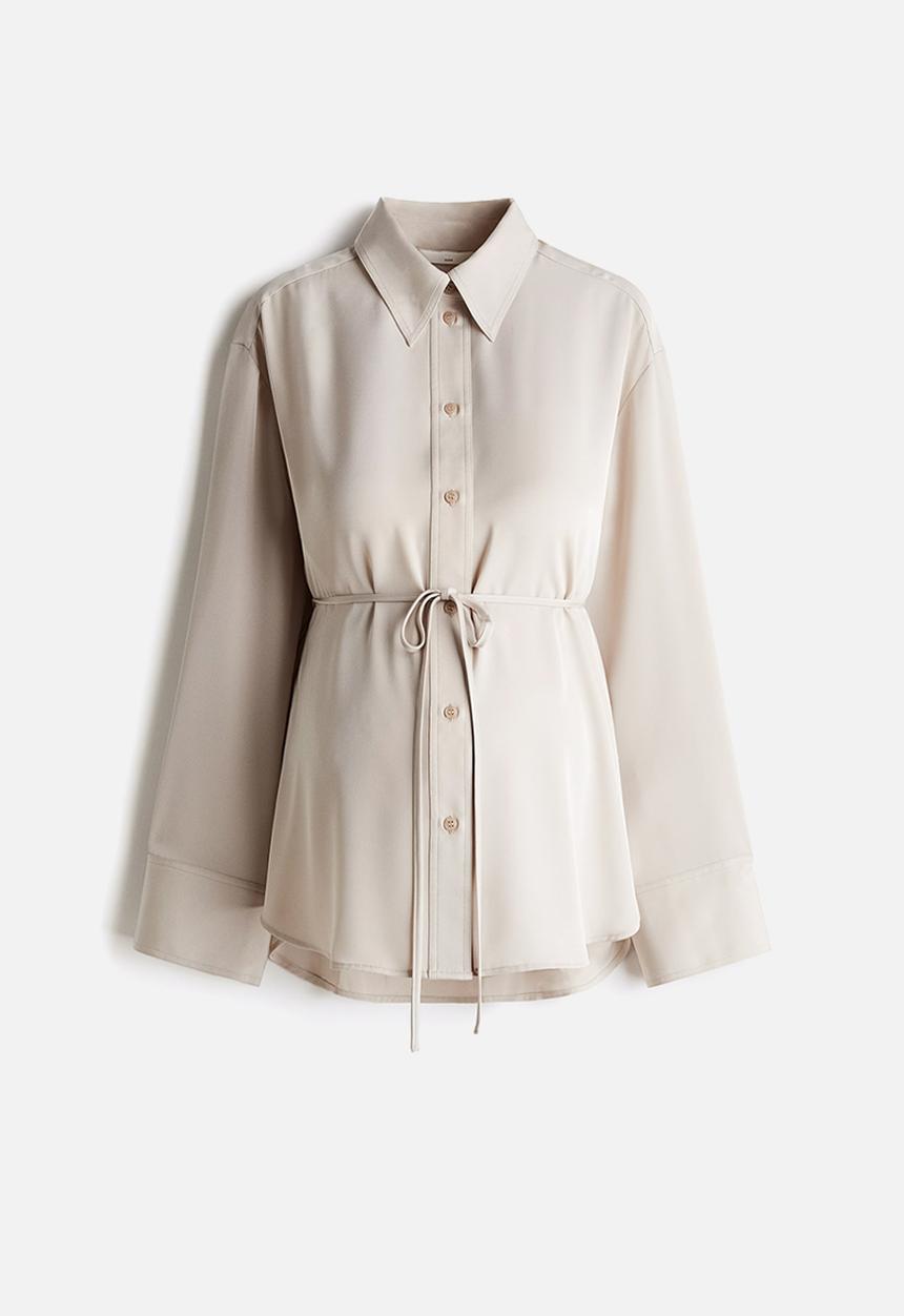 H&M - Mama before & after tie-belt shirt - light beige 