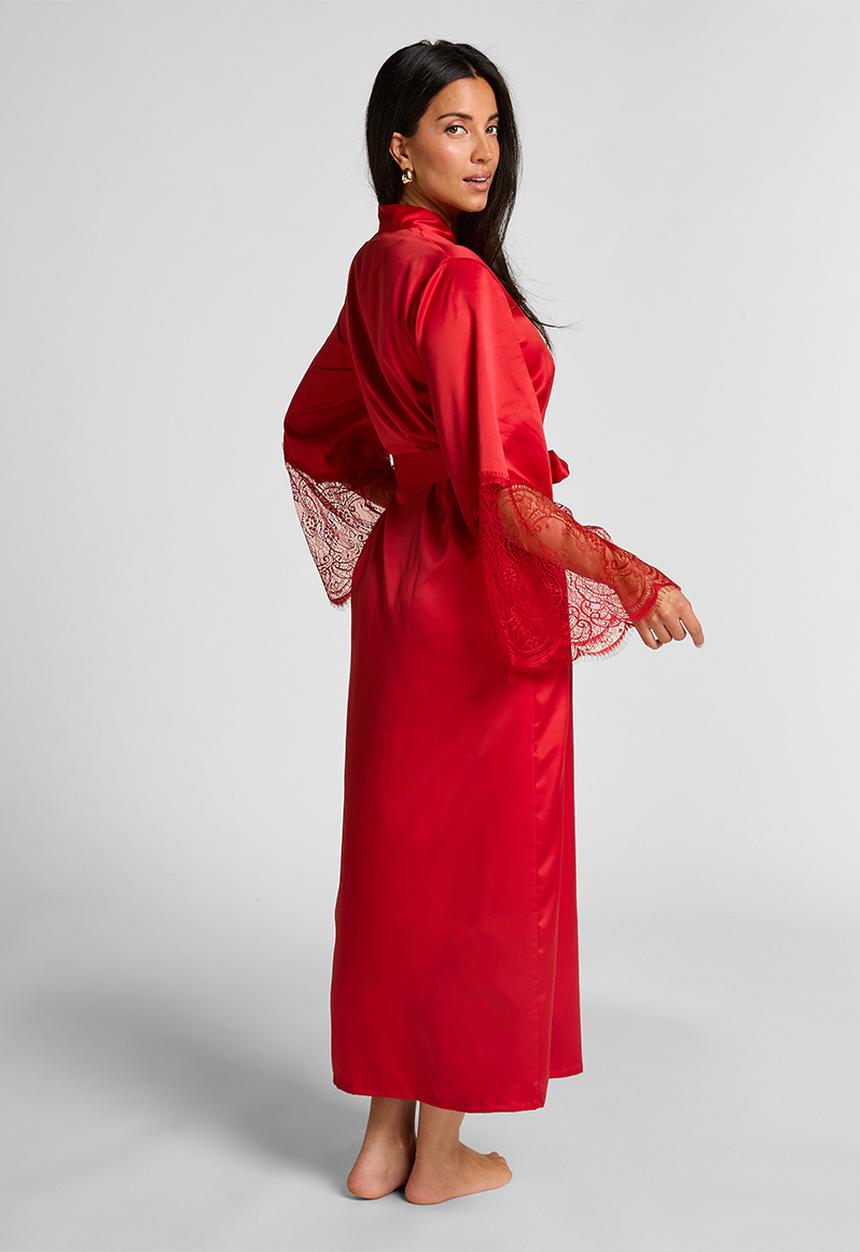 Hunkemoller - Kimono long satin lace - chilli pepper