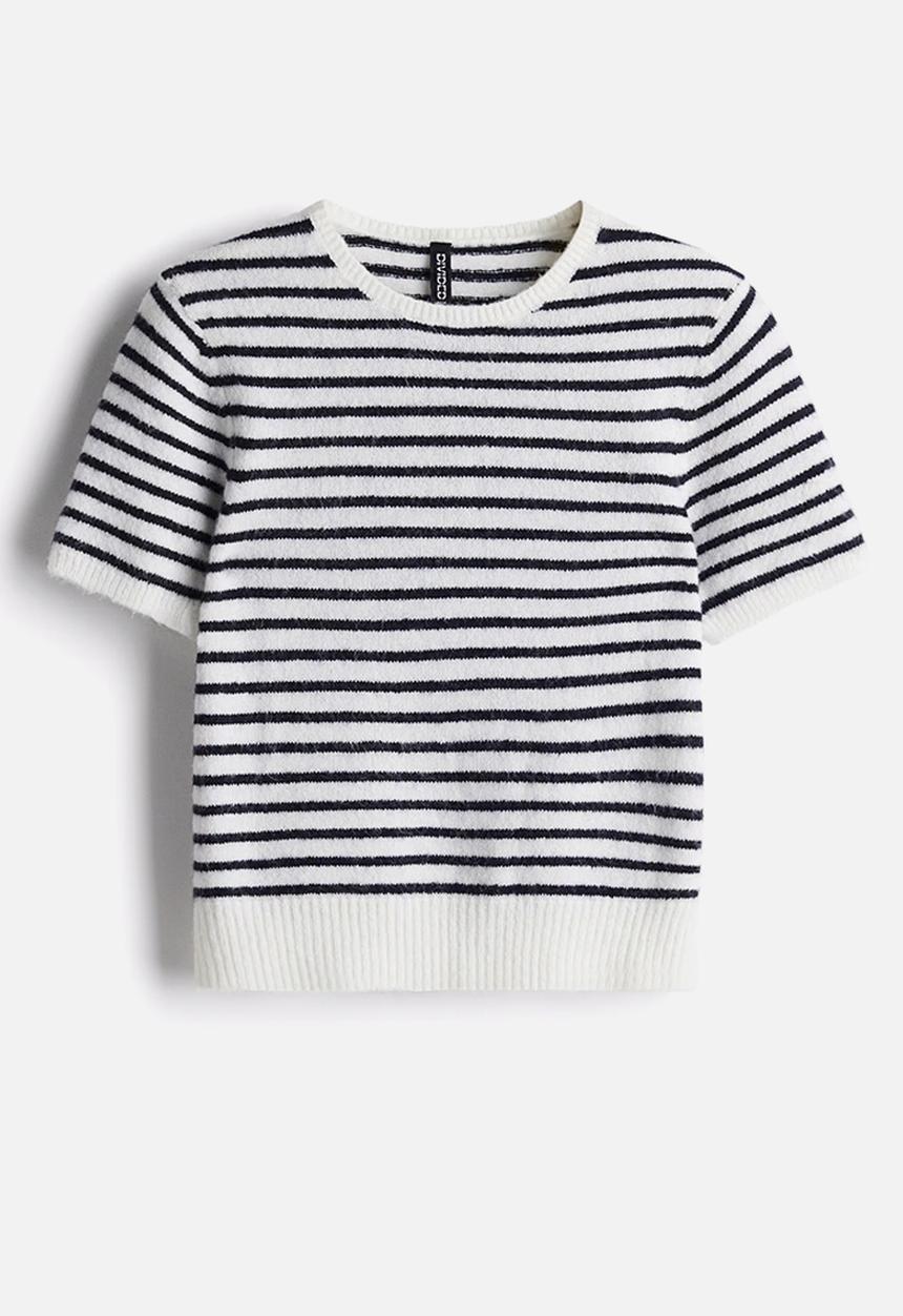 H&M - Fine-knit t-shirt - cream striped 