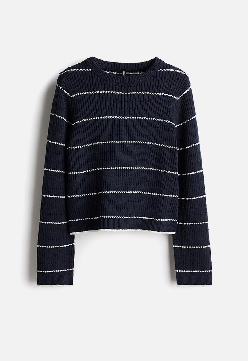 H&M - Hole-patterned jumper - navy blue striped