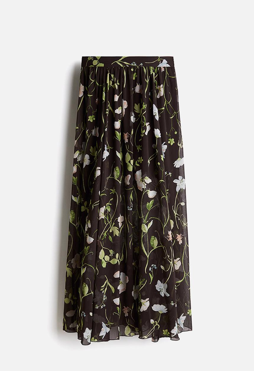 H&M - Chiffon maxi skirt - black floral 