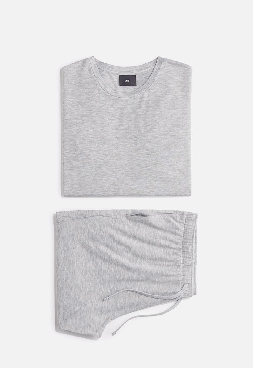 H&M - Jersey pyjama t-shirt and shorts - light grey marl