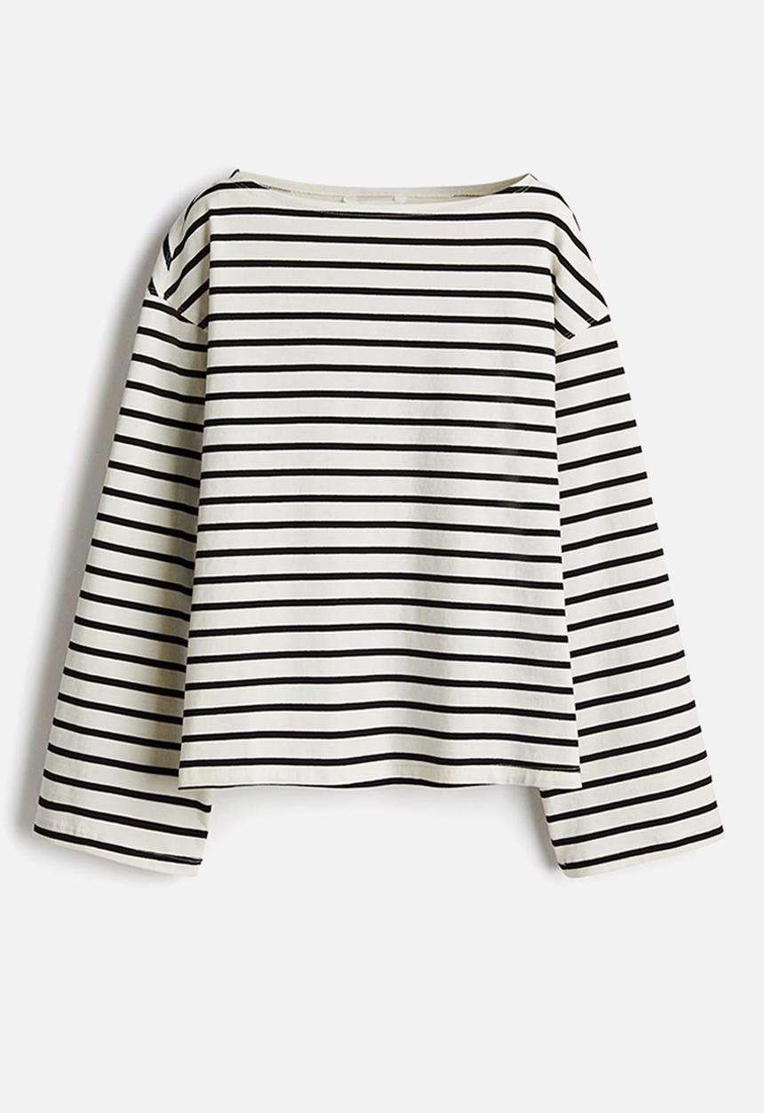 H&M - Boat-neck cotton top - white & black striped