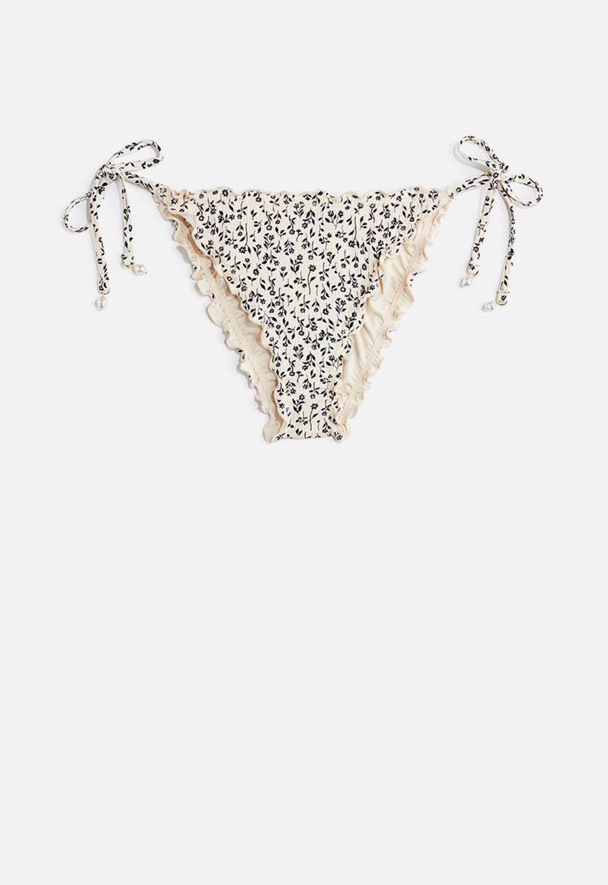 H&M - Tie tanga bikini bottoms - light beige floral 