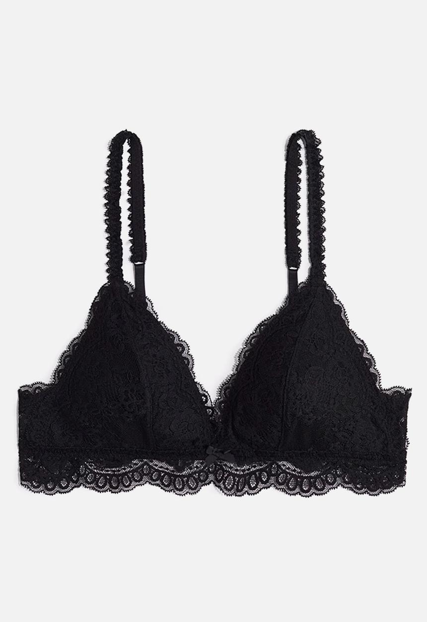 H&M - Padded soft lace bra - black