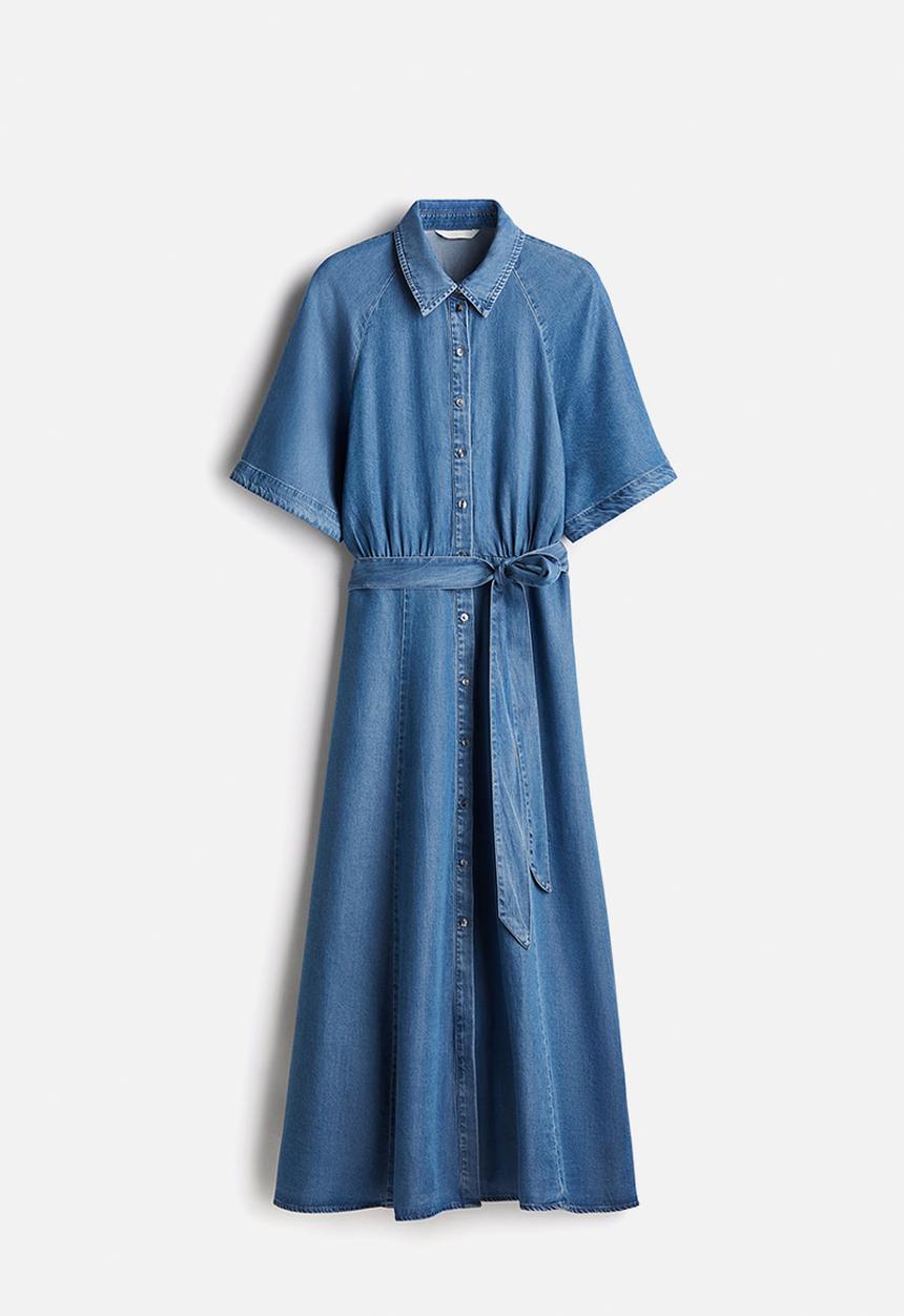 H&M - Tie-belt denim dress - denim blue