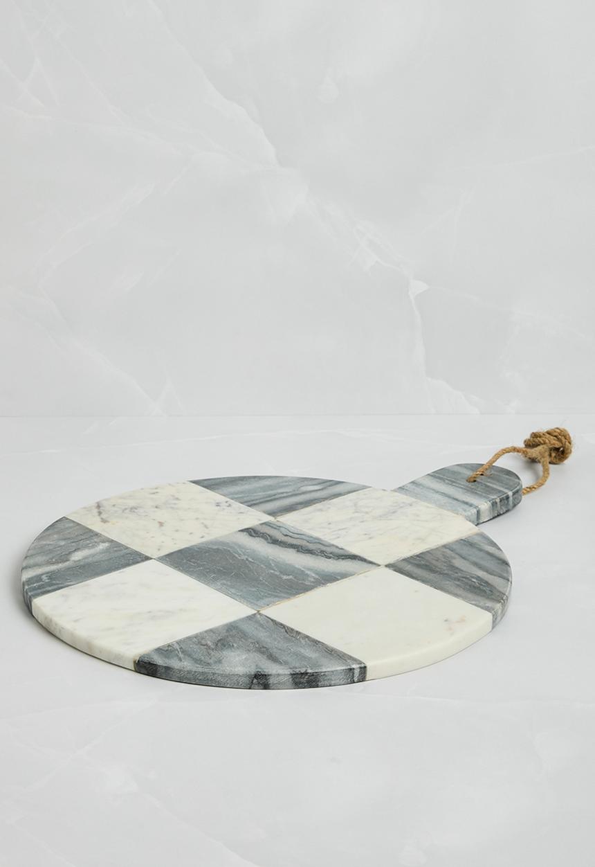 Sixth Floor - Round Checker Marble Chopping Board - Black & White