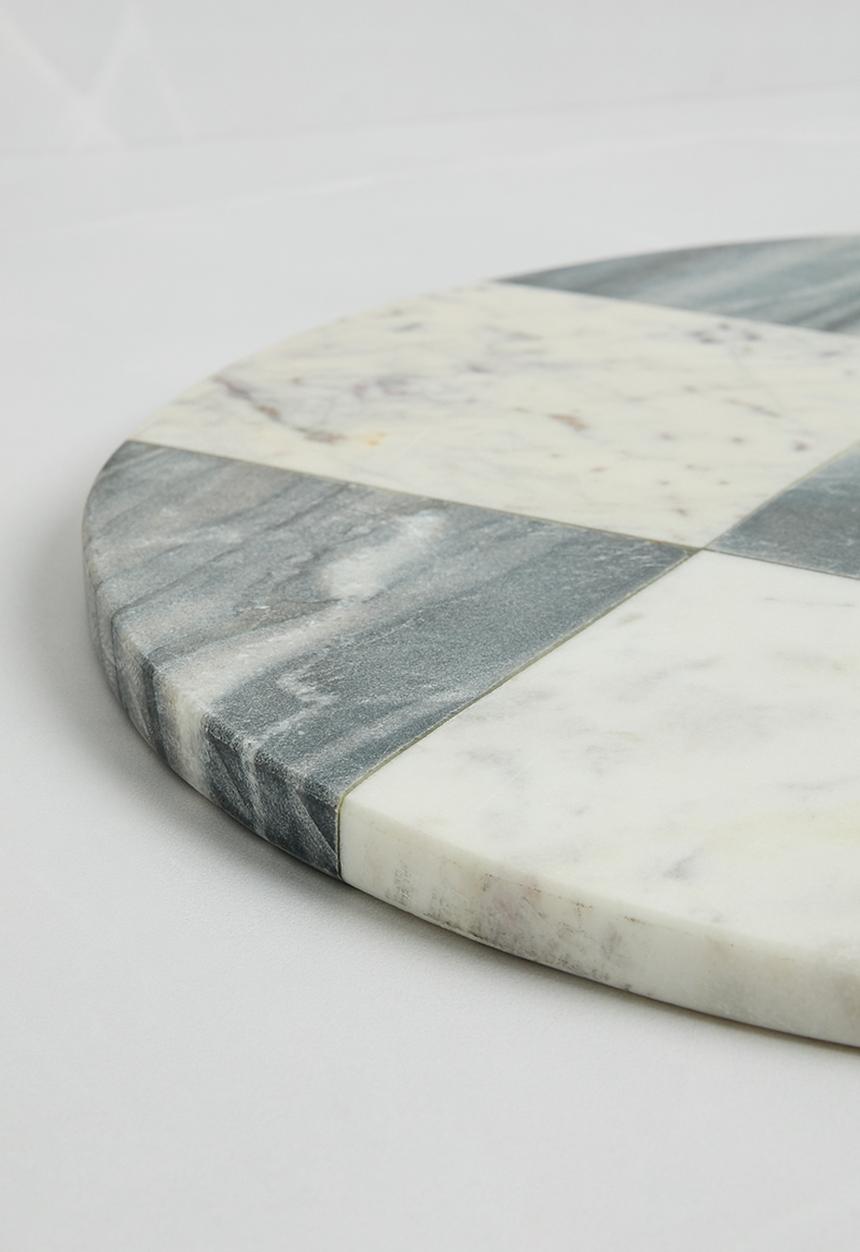 Sixth Floor - Round Checker Marble Chopping Board - Black & White