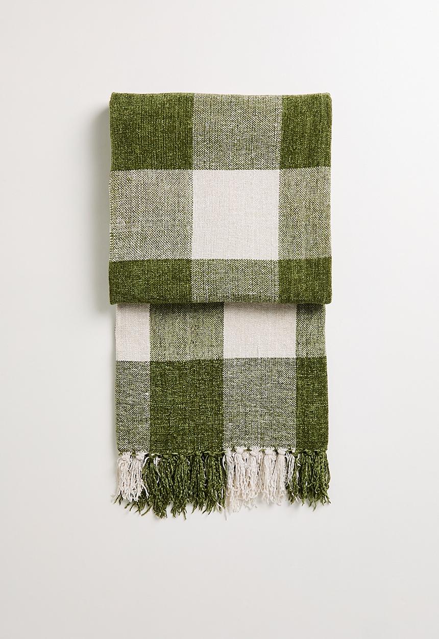 Sixth Floor - Chenille Check Throw - Olive