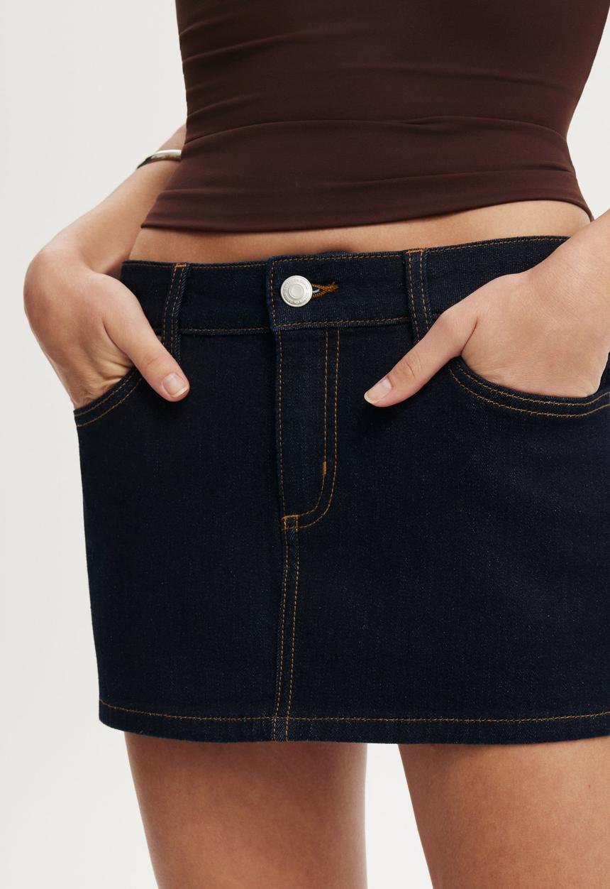 Cotton On - Micro low denim skirt - aries blue