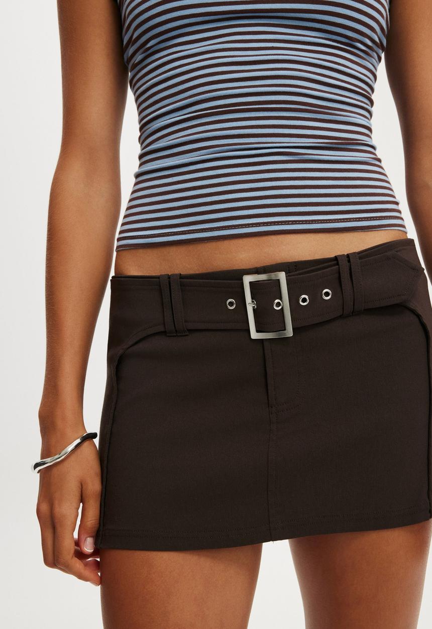 Cotton On - Nico belted micro mini skirt - dark oak