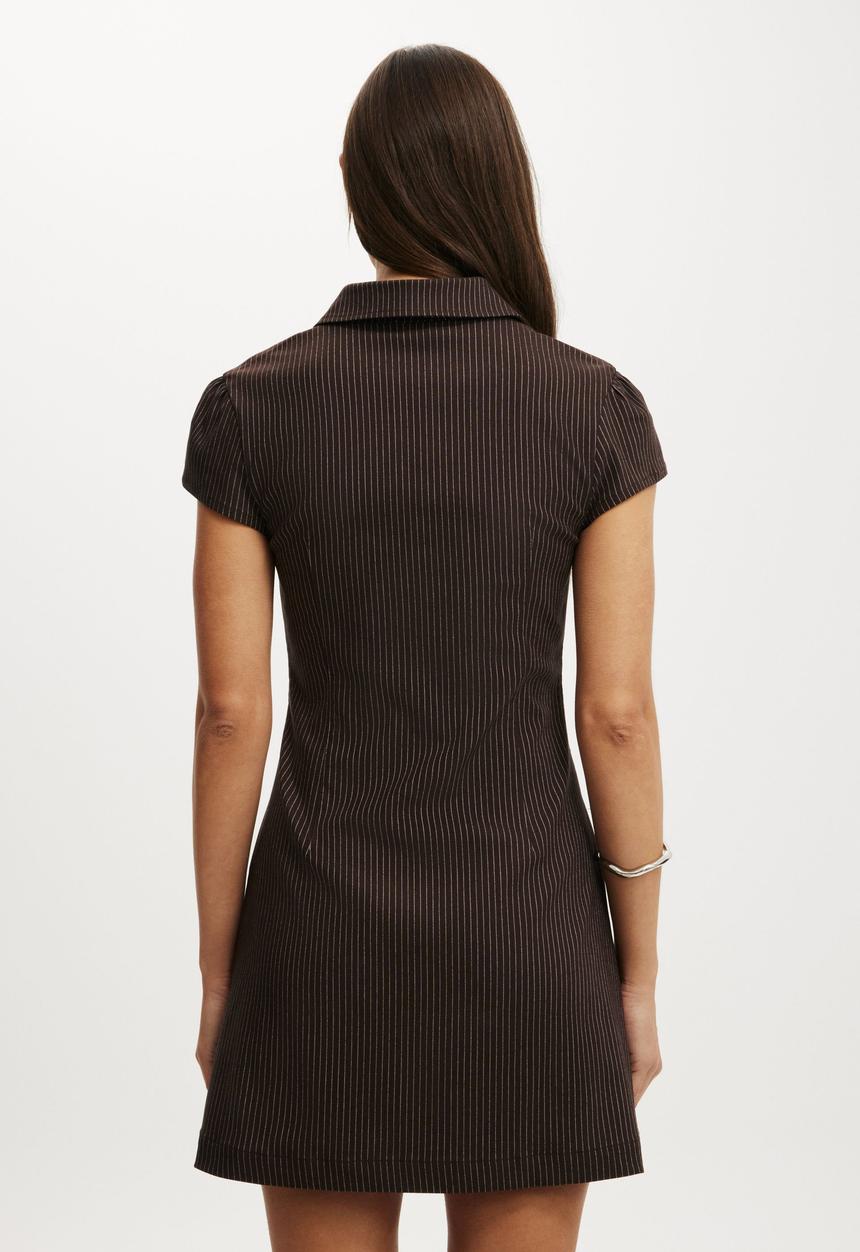 Nico stretch mini dress - bonnie pinstripe dark oak