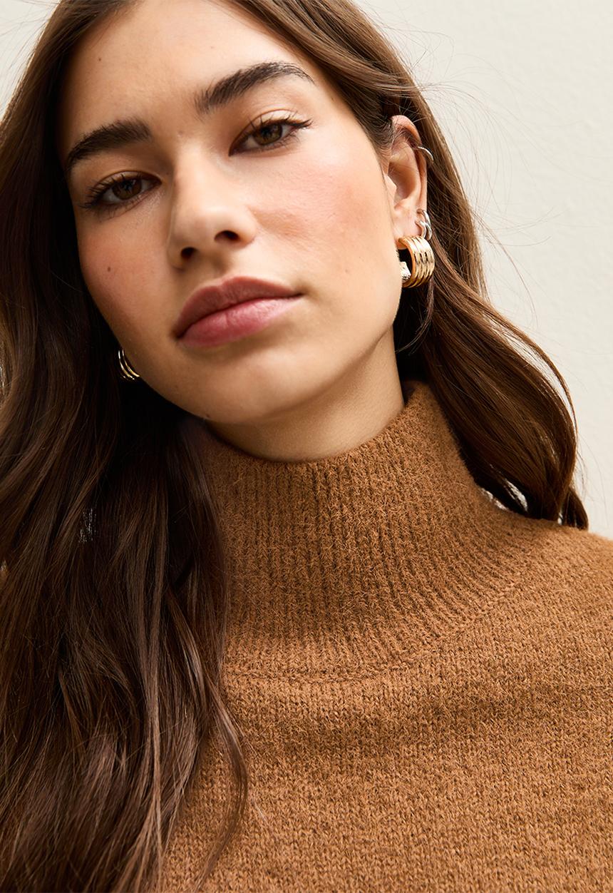 New Look -  Longline Stand Neck Jumper - tan