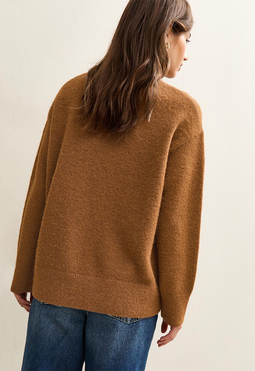 New Look -  Longline Stand Neck Jumper - tan