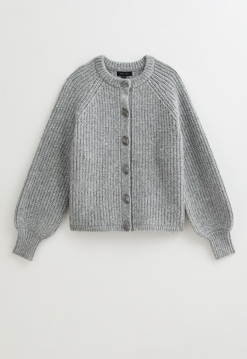 New Look - Ribbed Knit Raglan Sleeve Cardigan - mid grey