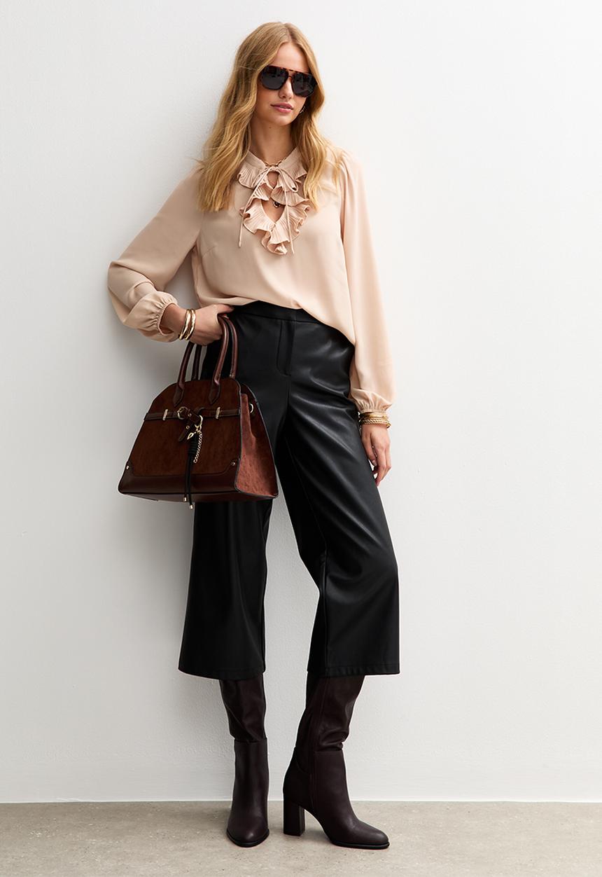 New Look - Faux Leather Culotte - black